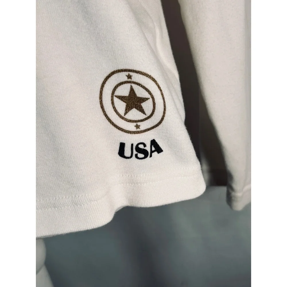 Carole Little Sport‎ Womens White Ribbed Long Sleeve USA Star Graphic Top Size L